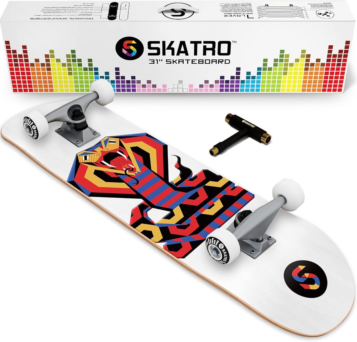 Compleet Skateboard - Skate Board - Trucs Leren - Gepatenteerde Kleeftechnologie - 31 x 8 Inch - Slang Skateonderdeel kopen online