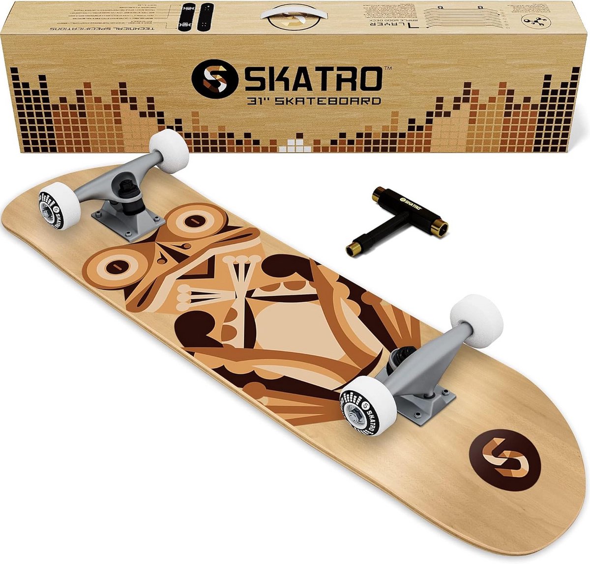 Compleet Skateboard - Skateboard voor beginners - Tricks en cruisen - Gepatenteerde verlijmingstechnologie - 31 x 8 inch - Houtkleurig Skateonderdeel kopen online