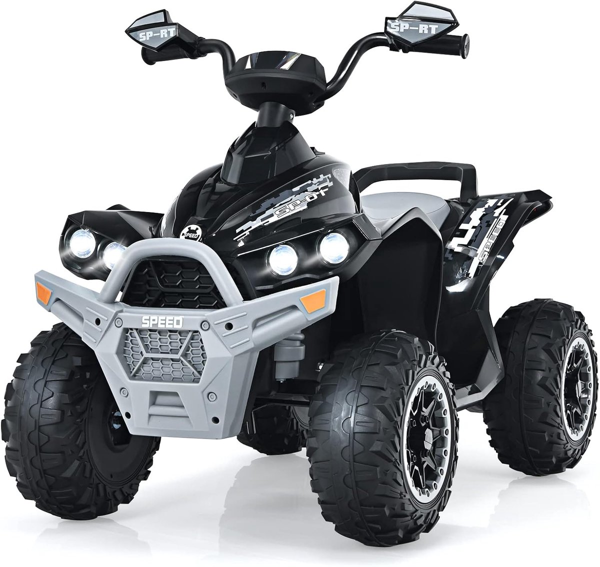 costway 12v elektrische kinderquad elektrische quad met muziek claxon led koplampen kinderquad 2 2 4 3 km u kinderauto voor peuters vanaf 3 jaar zwart grijs