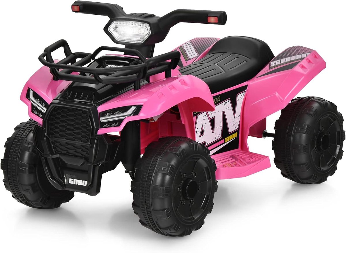 COSTWAY 6 V elektrische kinderquad met opbergruimte, mini-quad met muziek, claxon en led-koplamp, kinderquad 2 km/u, voor peuters vanaf 18 maanden (roze) Speelgoedaccuvoertuig kopen online