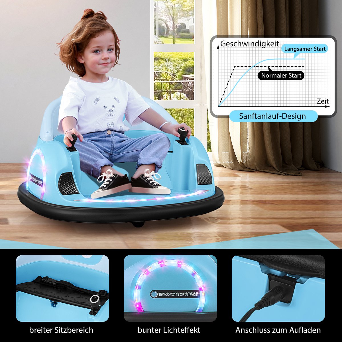 costway autoscooter voor kinderen 12 v met afstandsbediening elektrische bumper auto met 360 rotatie muziek en licht elektrische auto voor peuters vanaf 18 maanden blauw 68 x 66 x 40 cm