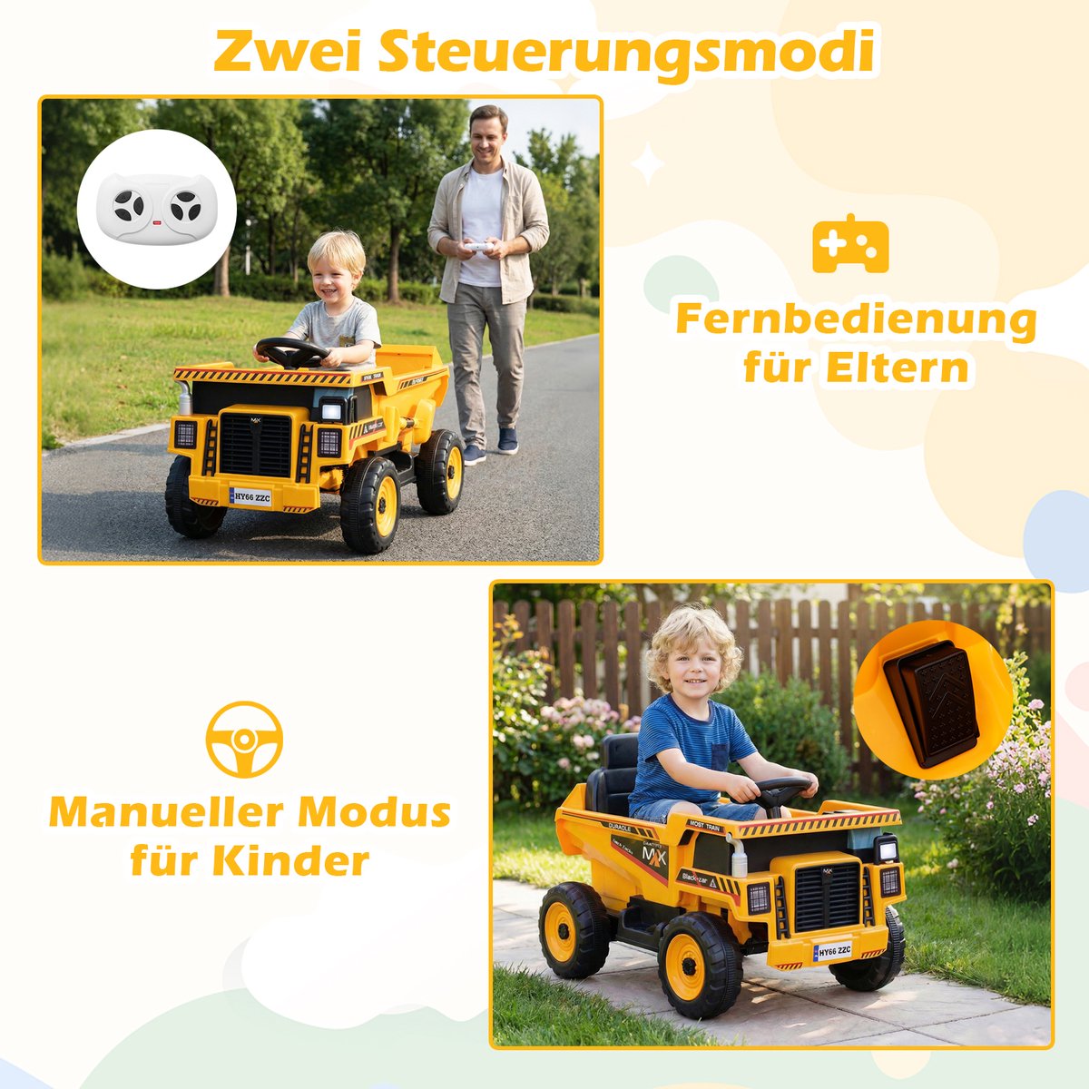 COSTWAY Elektrische kinderauto, 24 V, elektrische kinderauto met kantelbak, schep en afstandsbediening, elektrisch voertuig met koplamp, muziek en claxon, kiepwagen voor kinderen vanaf 3 jaar Speelgoedaccuvoertuig kopen online