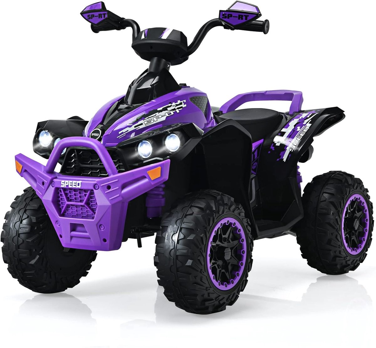 COSTWAY Elektrische kinderquad met muziek, claxon en led-koplamp, 12 V, 2,2 - 4,3 km/u, voor peuters vanaf 3 jaar, paars Speelgoedaccuvoertuig kopen online