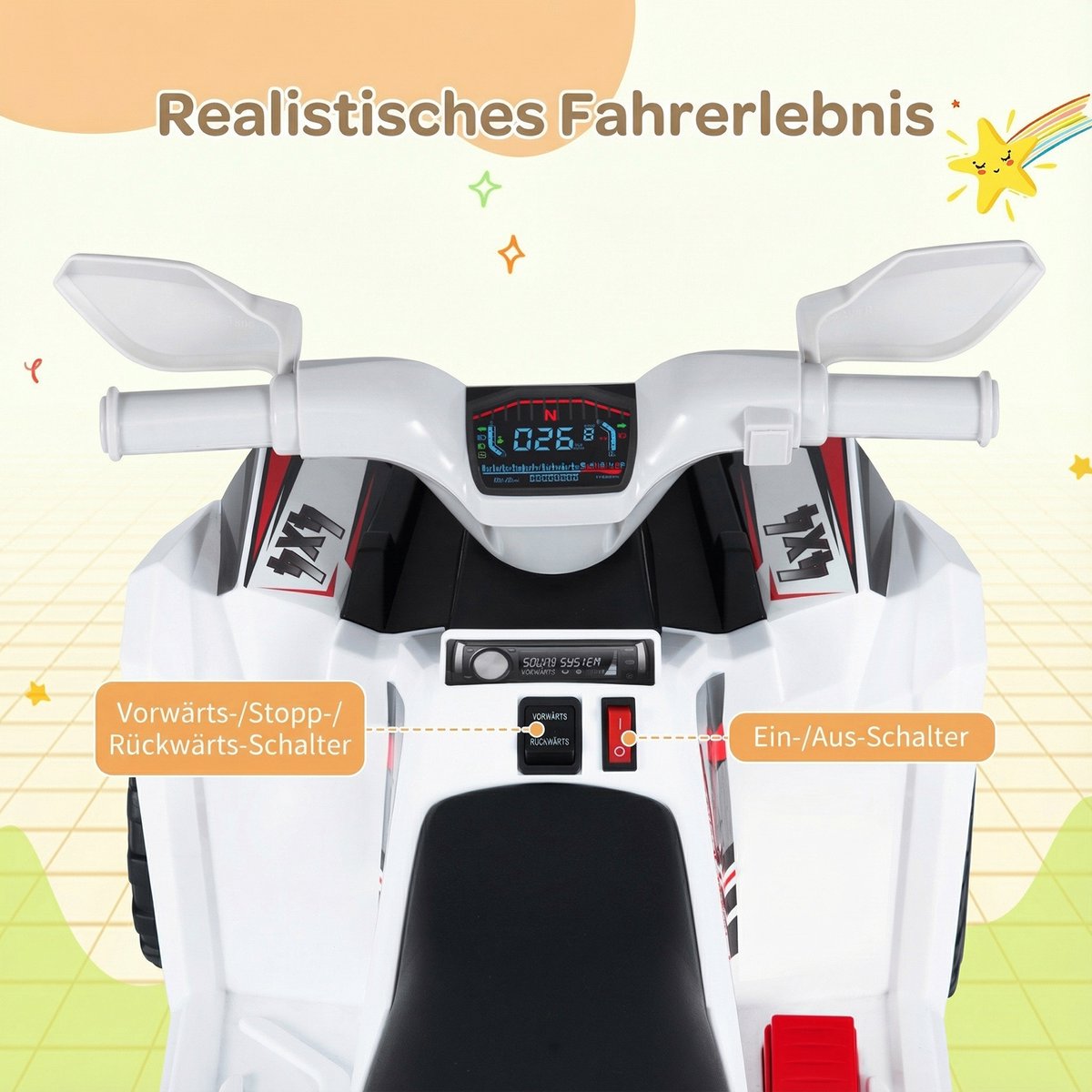 COSTWAY Elektrische quad voor kinderen, 6 V, kinderquad met afneembare hanger, 2-3 km/u, elektrische quad met koplamp, vooruit- en achteruitfunctie, mini-elektrische auto ATV voor jongens en meisjes Speelgoedaccuvoertuig kopen online