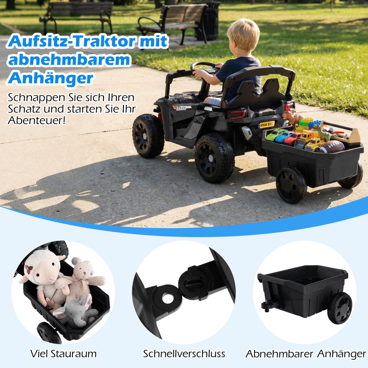 cosyway elektrische kinderauto met afneembare aanhanger 12 v elektrische kinderauto met 2 4 g afstandsbediening elektrisch voertuig met veerdemper licht en muziek elektrische utv voor kinderen