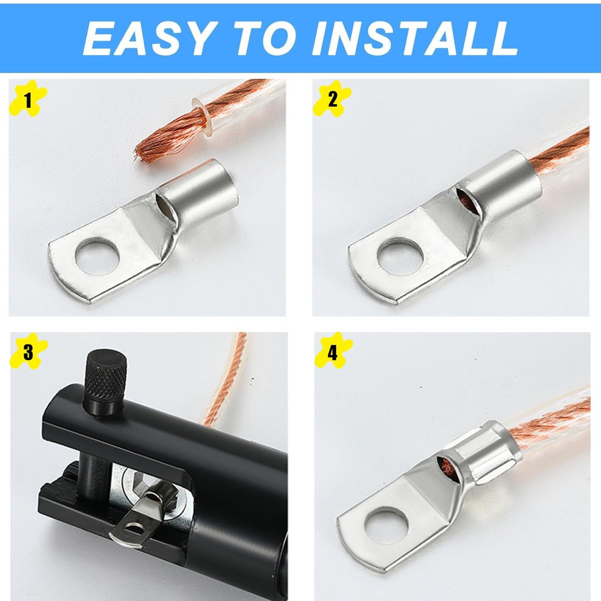 Crimping Cable Lugs, Set of 10 x Tinned Electric Eyelet - Battery Cable with Ring Ends for SC, Electric Lugs with - ShopVlot Behuizingaccessoire kopen online