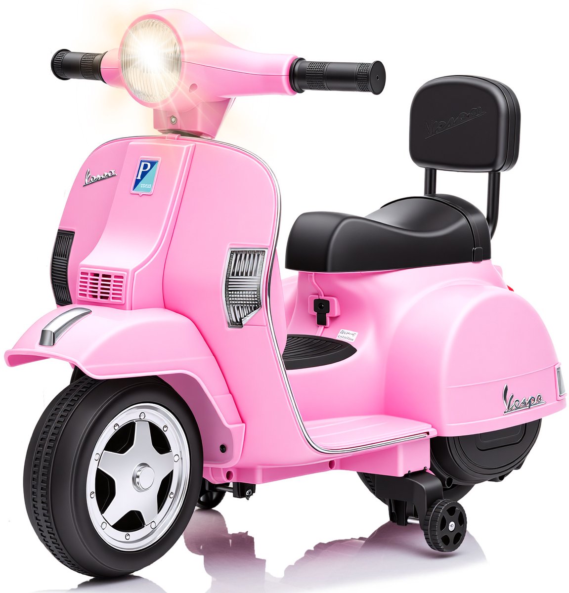 Danky Kindermotor - Elektrische 6V 4,5Ah - 25W motor, 3 km/u - Met steunwielen, LED, muziek & claxon - 67x57x40cm - Voor 3+ jaar - Roze Speelgoedaccuvoertuig kopen online