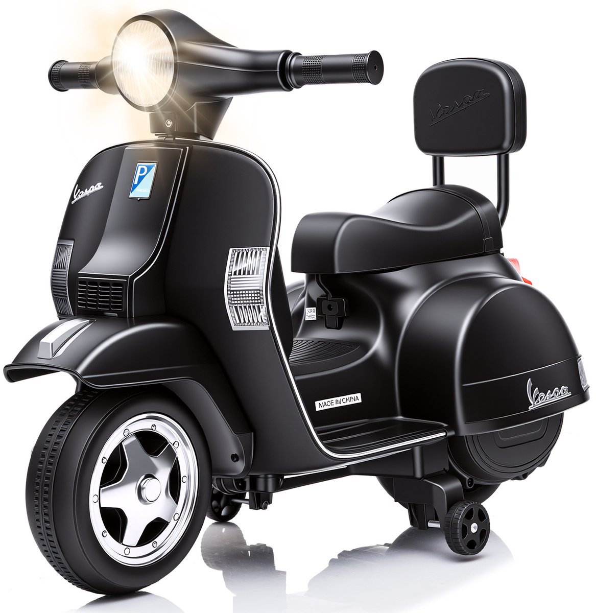Danky Kindermotor - Elektrische 6V 4,5Ah - 25W motor, 3 km/u - Met steunwielen, LED, muziek & claxon - 67x57x40cm - Voor 3+ jaar - Zwart Speelgoedaccuvoertuig kopen online