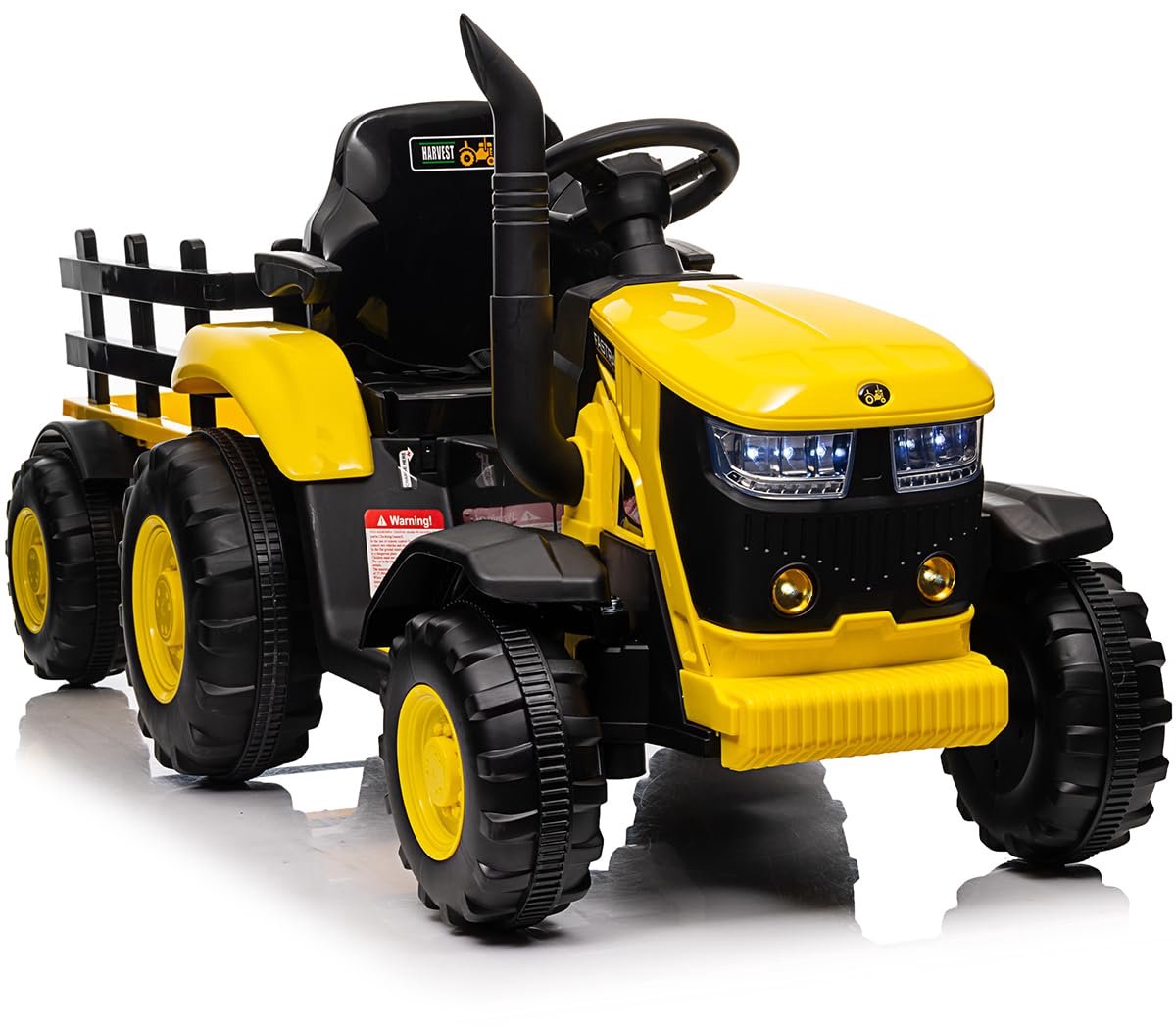 Danky Tractor - Elektrische Kindertractor 12V - Geel - Aanhanger - 6 Banden & 2 Motoren - Bluetooth & LED Speelgoedaccuvoertuig kopen online