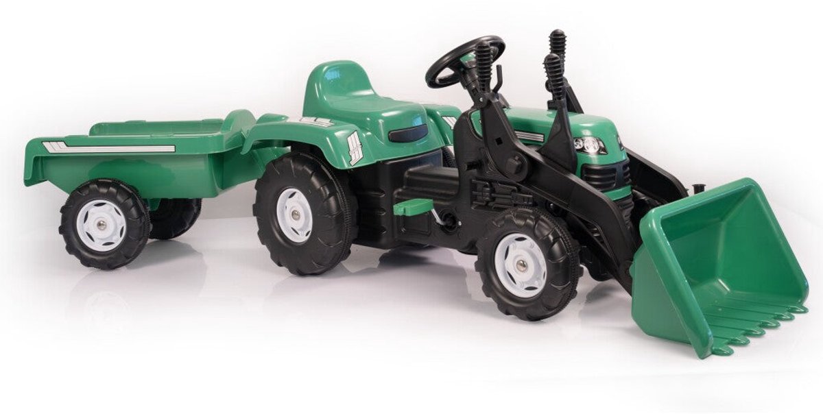 Dolu Pedaal Trekker Graafmachine + Aanhanger Groen Traptractor kopen online