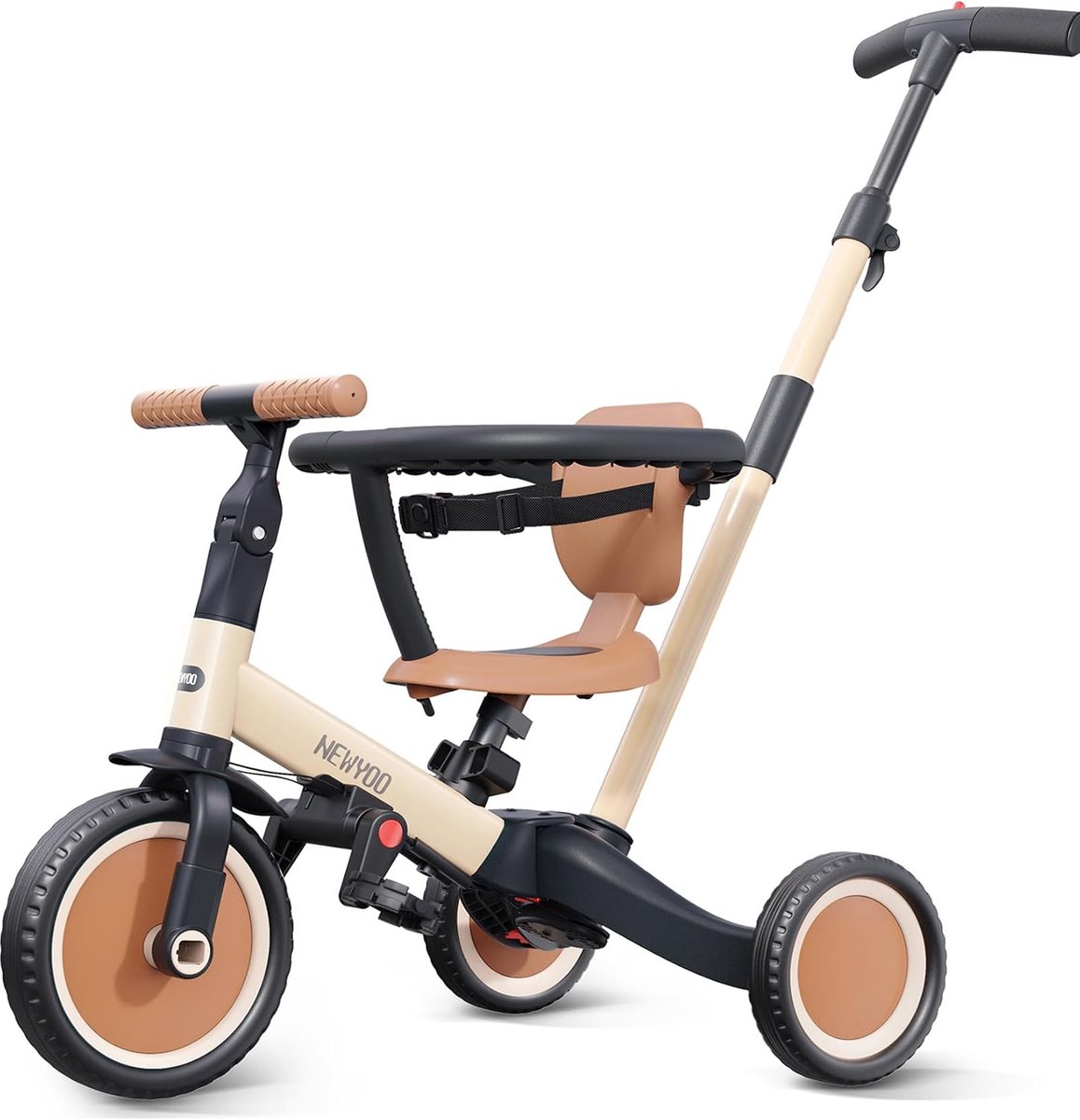 Driewieler 1-3 Jaar – 5-in-1 Kinderfiets met Duwstang – Verstelbaar met Rugleuning & Gordel – Khaki Driewieler kopen online
