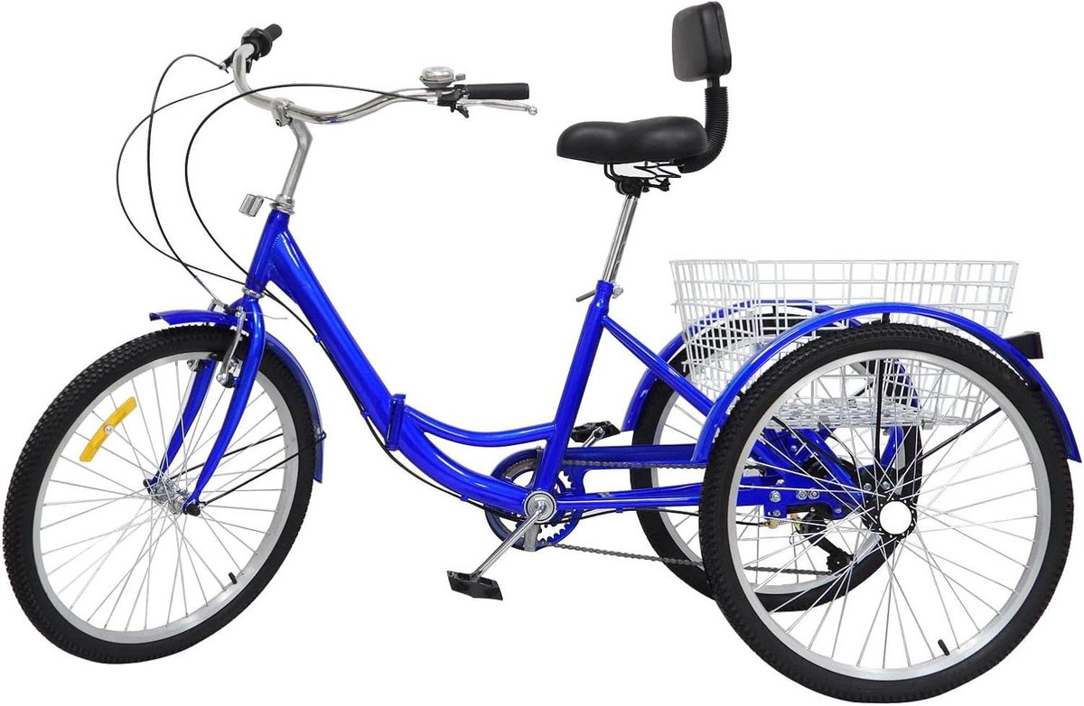 driewieler 24 inch tricyclus fiets boodschappen vervoeren opvouwbaar frame 7 versnellingen blauw