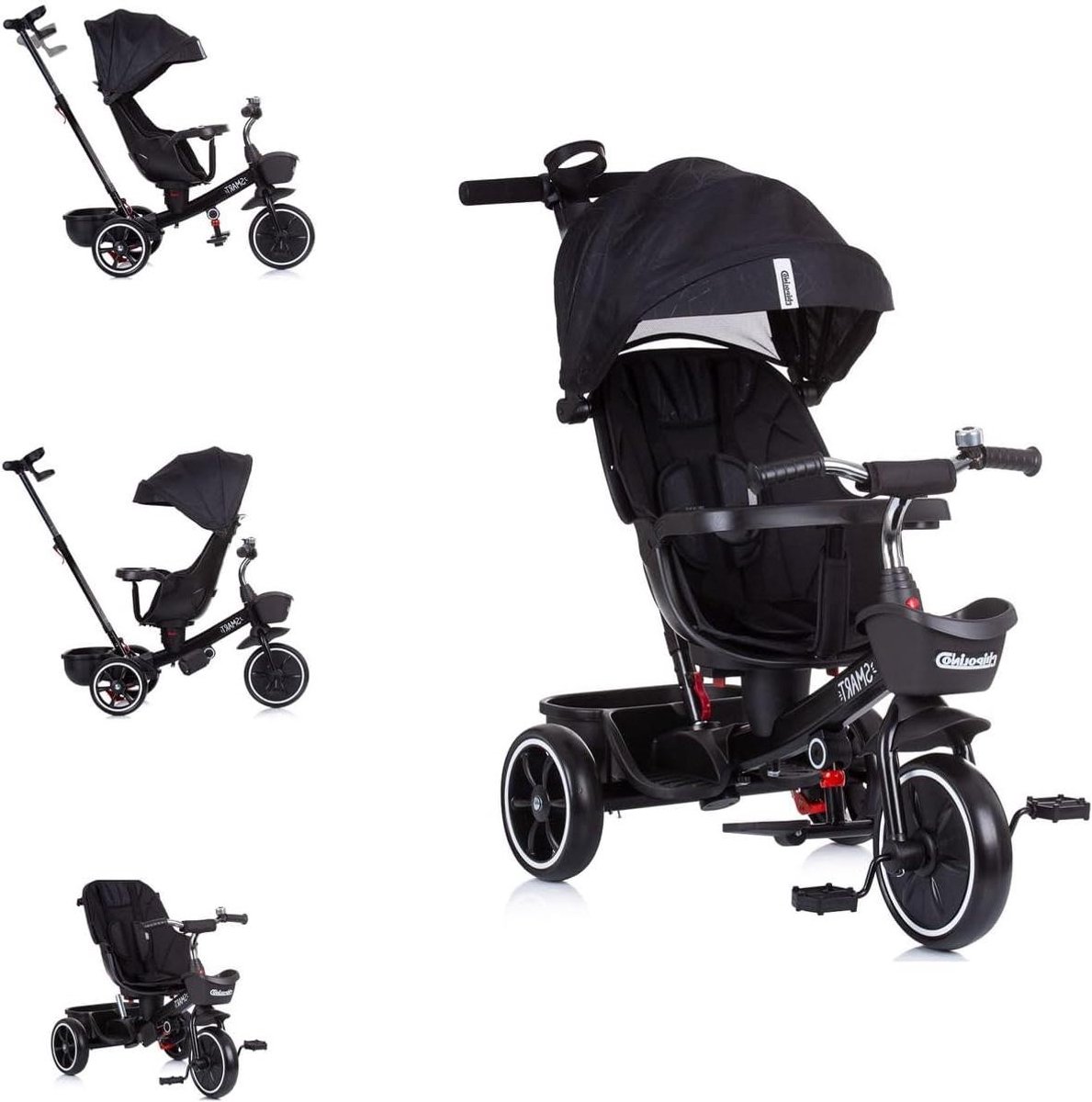 driewieler 4 in 1 kinderdriewieler babyfiets baby vervoeren zitting draaibaar 360 90 x 50 x 93 cm donkergrijs