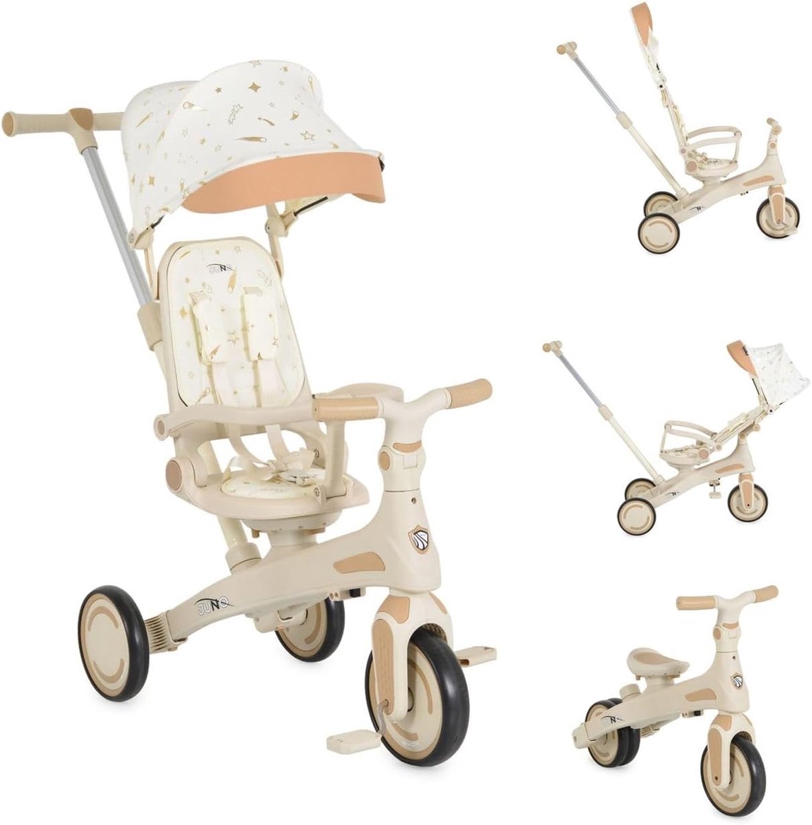 Driewieler 4-in-1 - Loopfiets - Kind Ontwikkeling - Zit Rotatie - 72 x 38 x 95 cm - Wit/Beige Driewieler kopen online