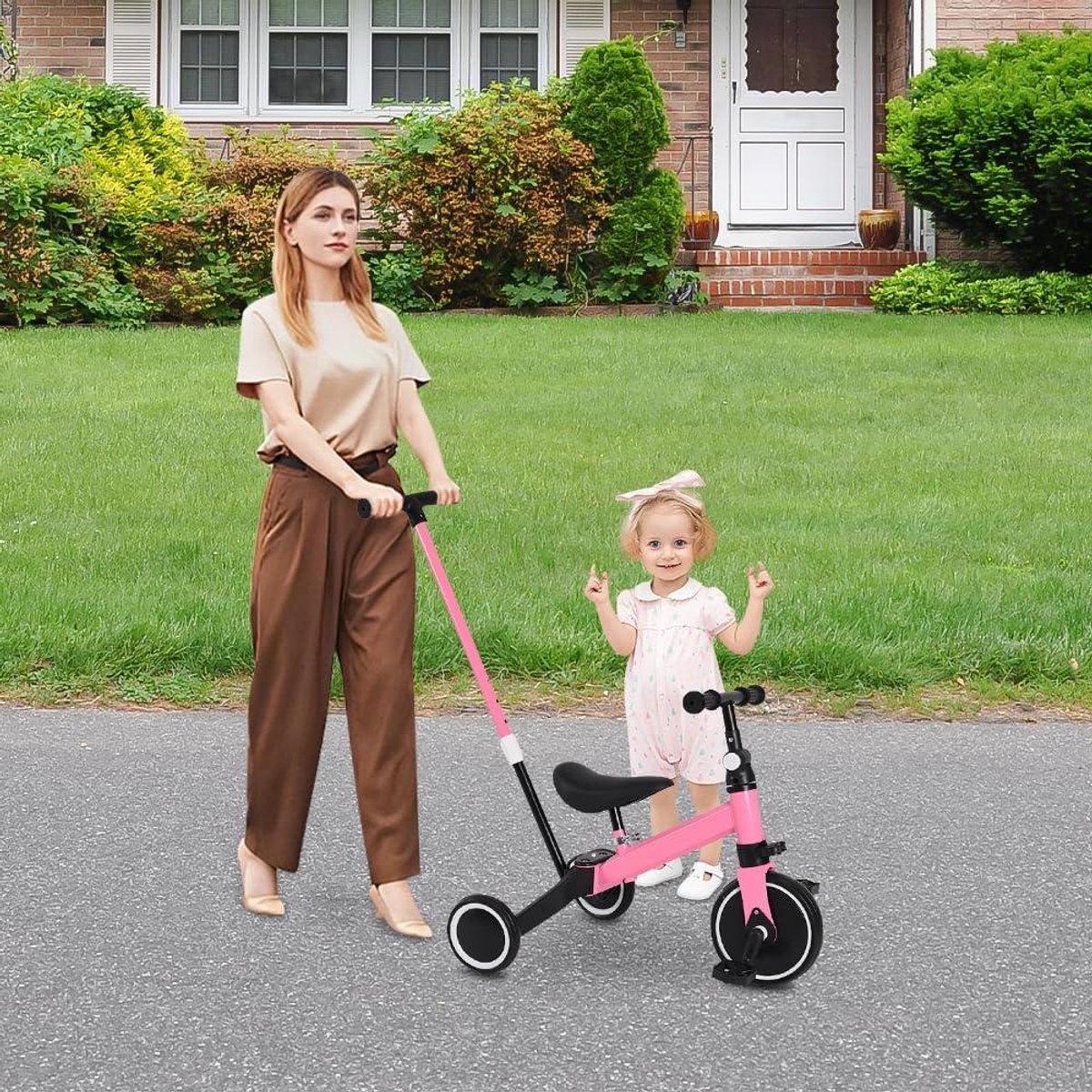Driewieler Baby - Kinderfiets Peuter - Leren Fietsen - 3-in-1 Model - 15 kg - Roze Driewieler kopen online