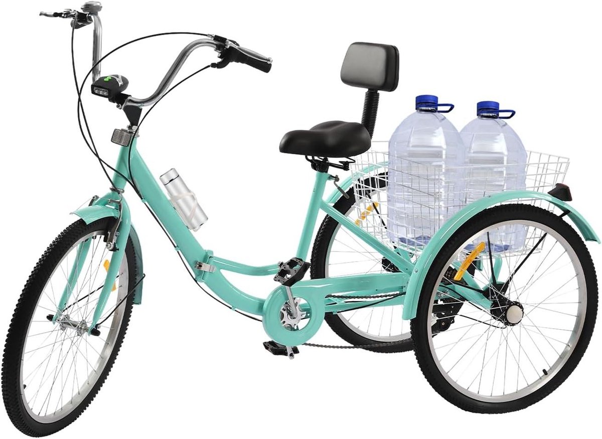 Driewieler Fiets - Cruiser Fiets - Boodschappen Doen - Inklapbaar Ontwerp - 24 Inch Wielen - Turquoise Driewieler kopen online