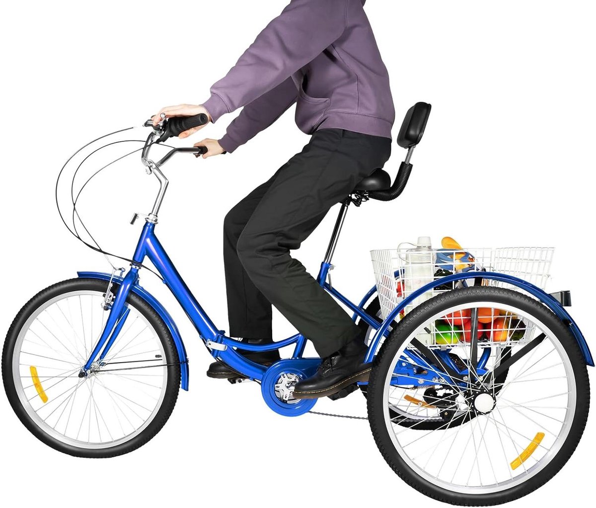 driewieler fiets driewieler volwassenen boodschappen doen stabiel stalen frame 24 inch blauw
