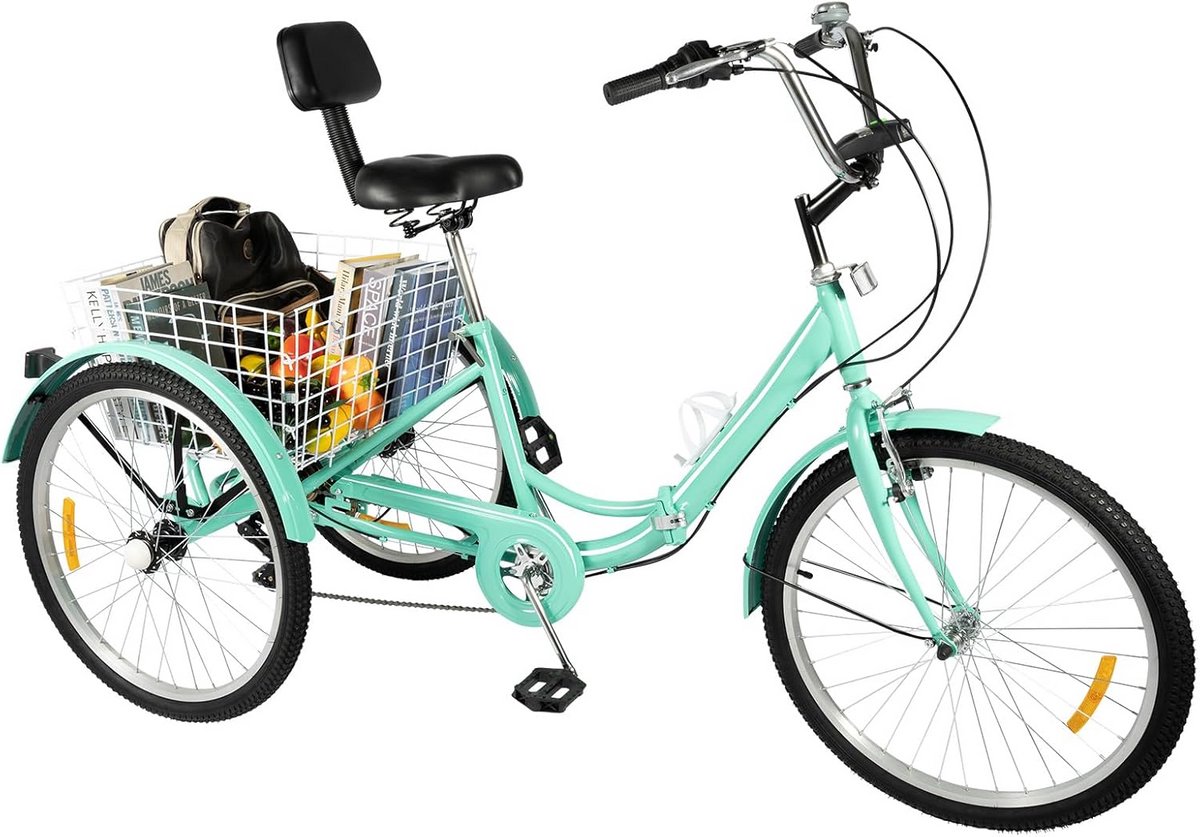 Driewieler Fiets - Laden Fiets - Boodschappen Doen - Zeven Versnellingen Verstelbaar - 24 Inch Wielen - Turquoise Driewieler kopen online