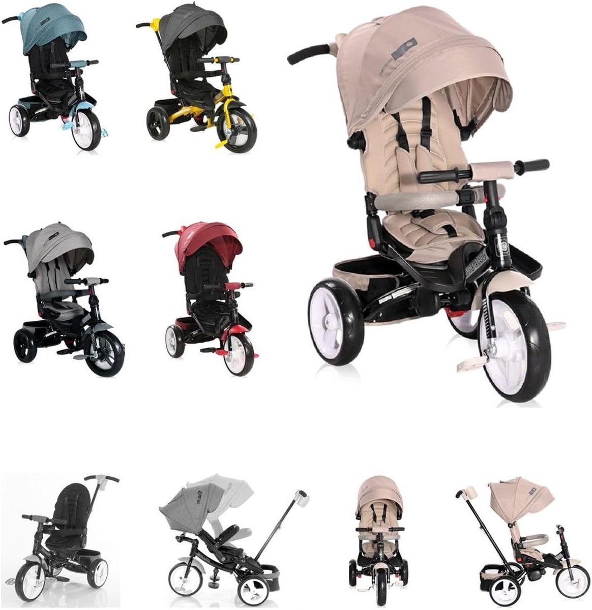 Driewieler Jaguar 4-in-1 - Kinderdriewieler Loopfiets - Buiten Spelen - Draaibare Zitting - 120 x 53 x 103 cm - Lichtbruin Driewieler kopen online