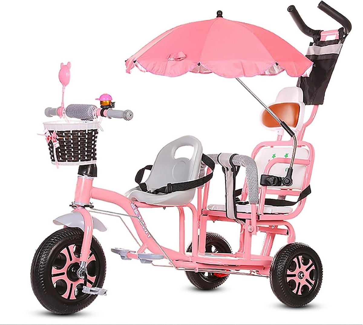 Driewieler Kinderen - Dubbele Kinderwagen - Buiten Spelen - Dubbele Veiligheidsgordels - 30 x 20 x 10 cm - Zwart Driewieler kopen online