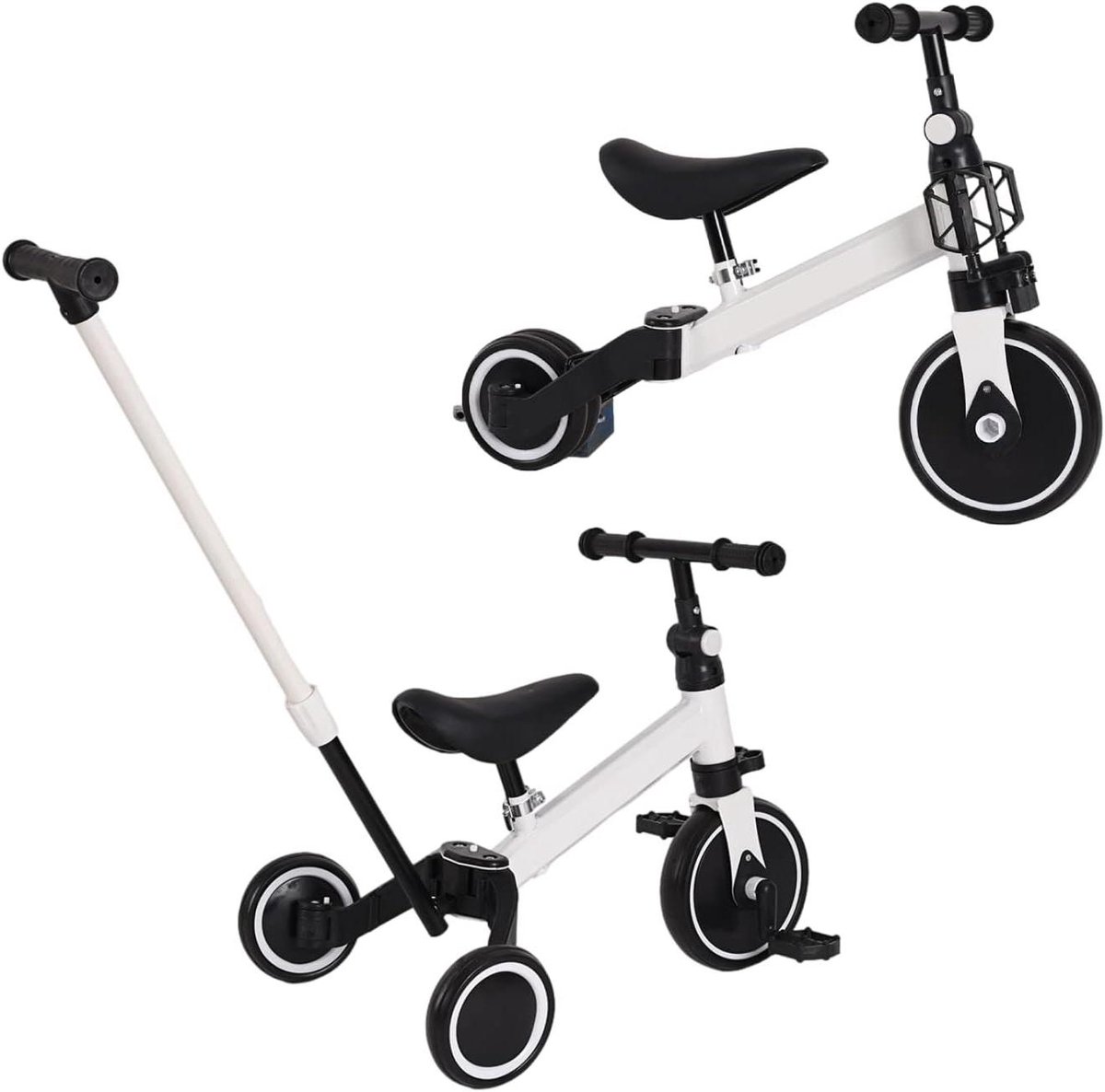 Driewieler Kinderen - Loopfiets Baby - Leren Fietsen - 4-in-1 Meegroeiend - 60 x 42 x 49 cm - Zwart Wit Driewieler kopen online