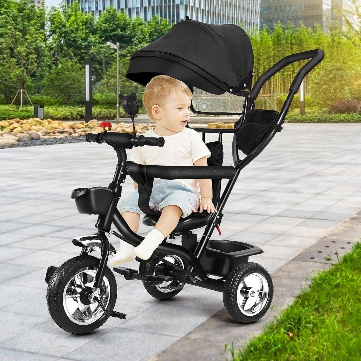 Driewieler Kinderen - Loopfiets Kinderwagen - Buiten Spelen - Schaalbaar 4-in-1 - 75 cm - Zwart Driewieler kopen online