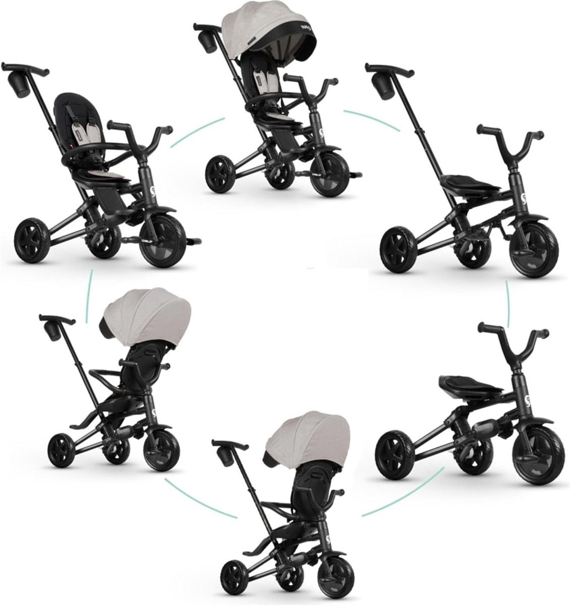 driewieler loopfiets familie uitjes opvouwbaar ultracompact 110 x 48 x 102 cm grijs