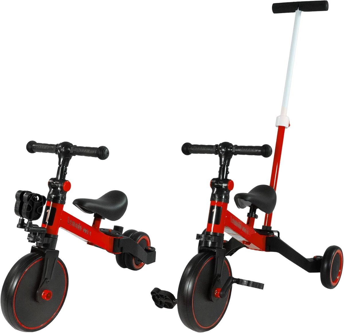 driewieler met duwstang loopfiets peuter buiten spelen meegroeiend kindervoertuig 63 x 505 x 49 cm rood