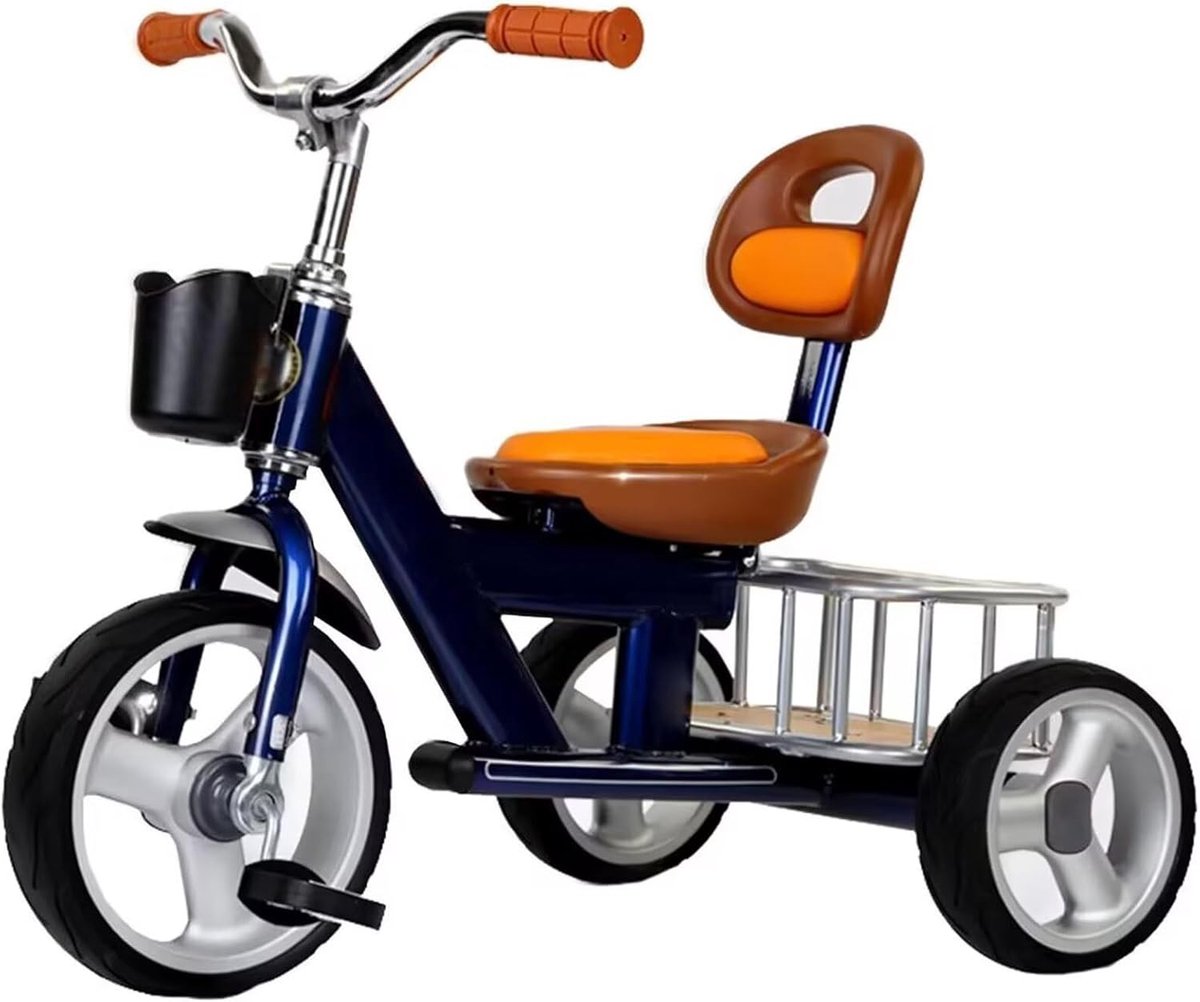 driewieler met mandje kinderfiets veilig leren fietsen verstelbaar zadel rugleuning 80 130 cm lengte blauw