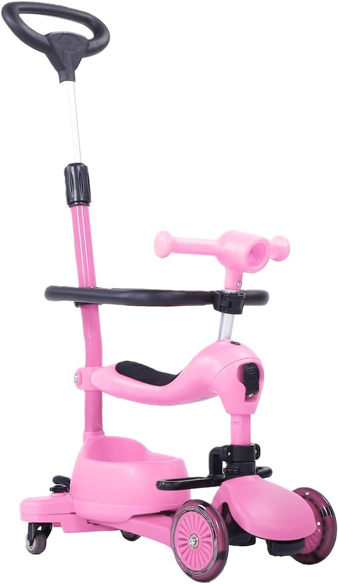 Driewieler Peuter 3-in-1 - Kinderfiets Opvouwbaar - Buiten Spelen - Draaibare Duwhandgreep - 58 x 34 x 19.5 cm - Roze Driewieler kopen online
