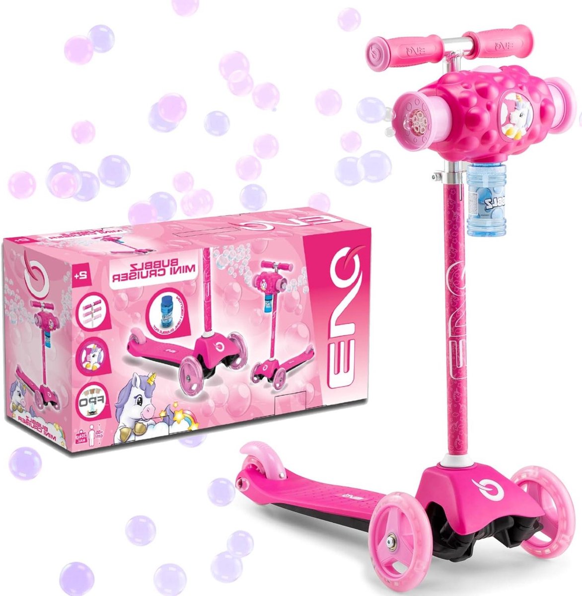 Driewieler Step - Kinderstep Bubblz - Evenwicht Leren - Met Zeepbellen - 62-72 cm stuurhoogte - Roze Driewieler kopen online