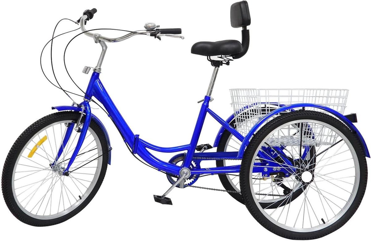 driewieler volwassenen driewiel comfortabel transport 7 versnellingen 24 inch blauw