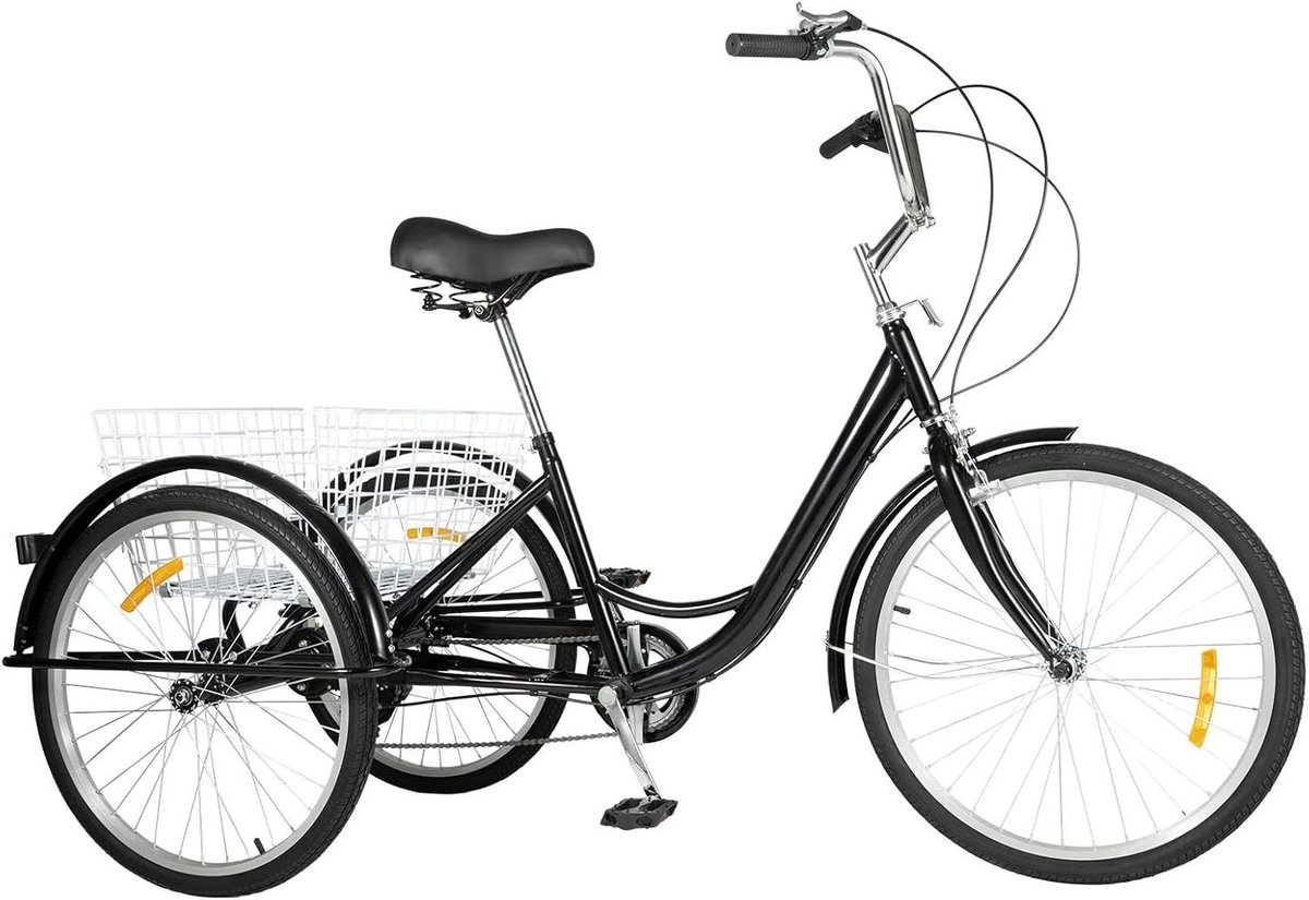 driewieler volwassenen driewiel fiets boodschappen doen 8 versnellingen 24 inch zwart