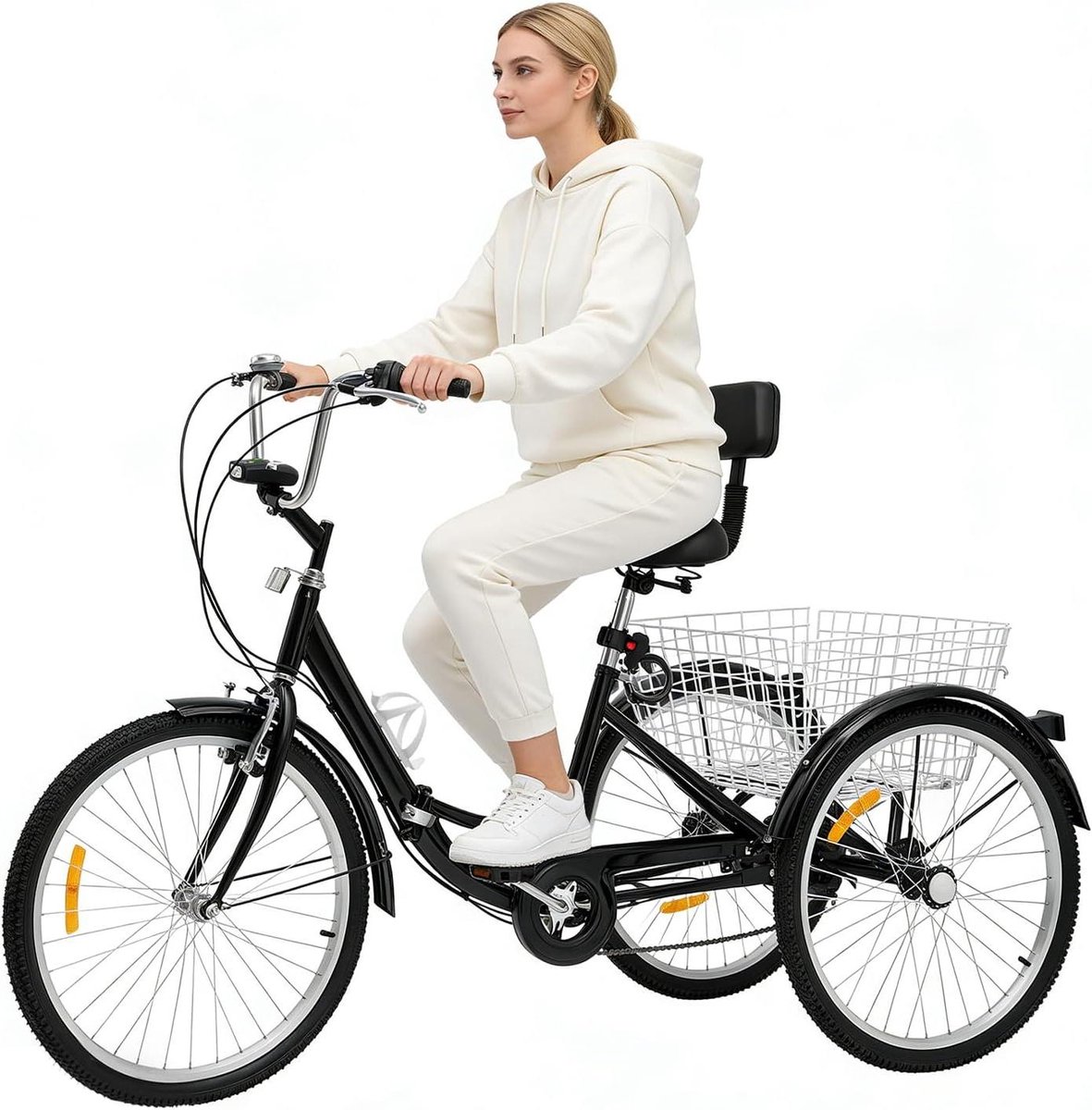 driewieler volwassenen driewiel fiets boodschappen doen robuust carbon frame 24 inch wielen zwart