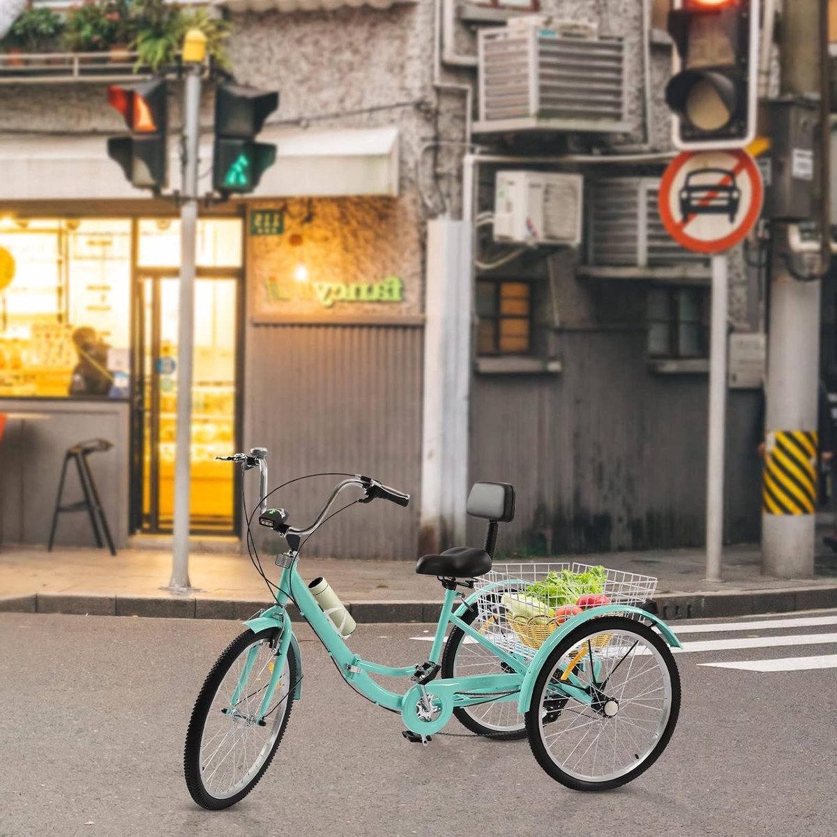 driewieler volwassenen driewielfiets inklapbaar stad rit opvouwbaar frame 24 inch turquoise