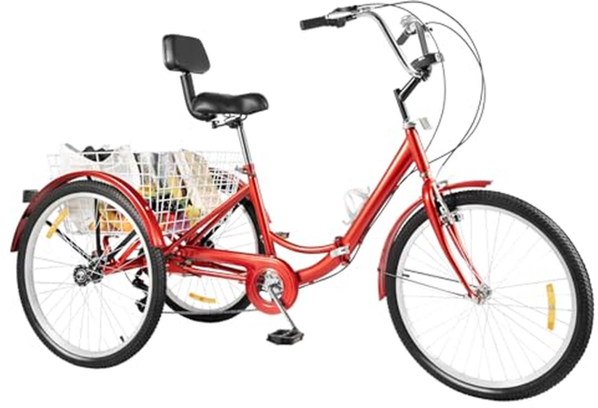 Driewieler Volwassenen - Stadsfiets - Comfortabel Fietsen - Inklapbaar Frame - 24 Inch Wielen - Rood Driewieler kopen online