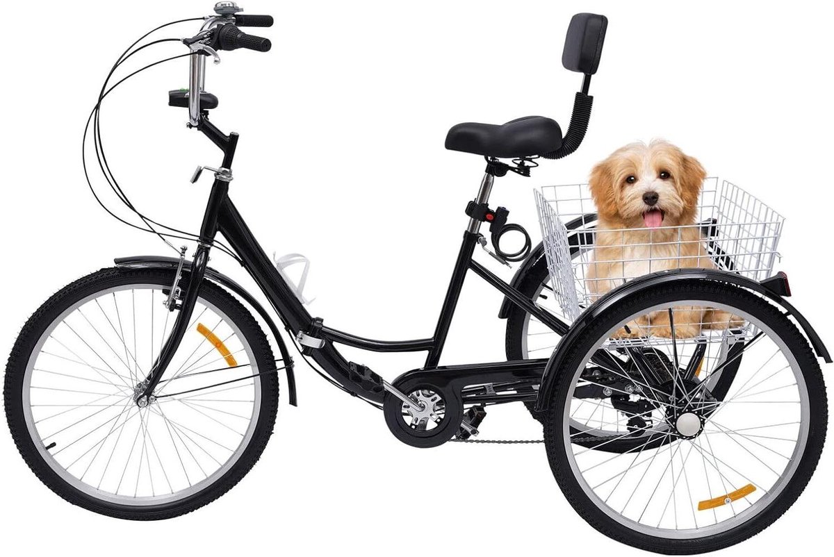 Driewieler Volwassenen - Tricycle Fiets - Boodschappen Vervoeren - Inklapbaar Frame - 24 Inch Wielen - Zwart Driewieler kopen online