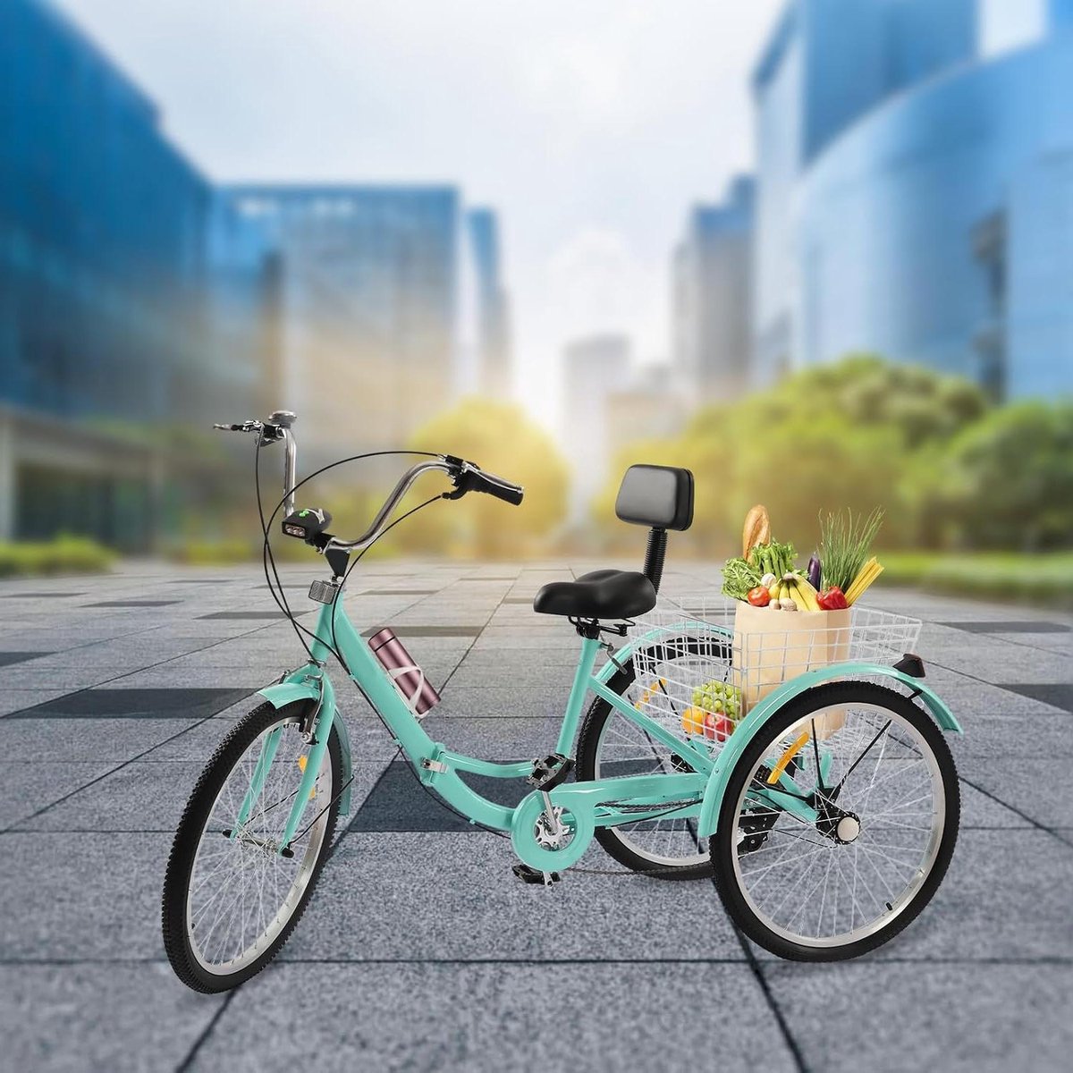 Driewieler Volwassenen - Tricycle Senioren - Comfortabel Transport - Opvouwbaar Ontwerp - 24 Inch Wielmaat - Turquoise Driewieler kopen online
