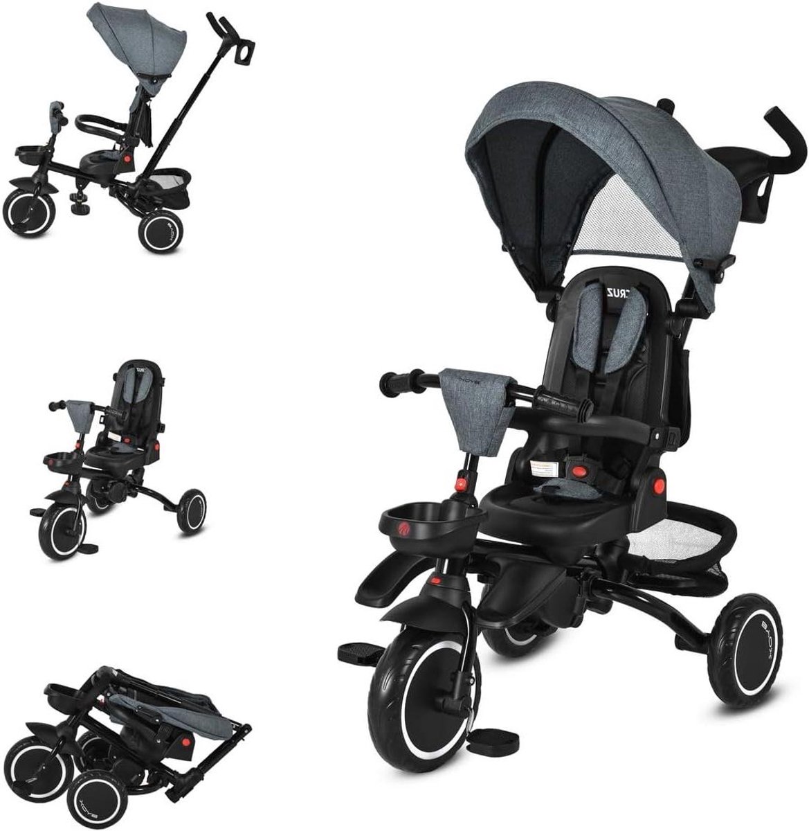 Driewieler voor kinderen - Inklapbare loopfiets - Buiten spelen - 360 graden draaibare zitting - 100 cm lang - Grijs Driewieler kopen online