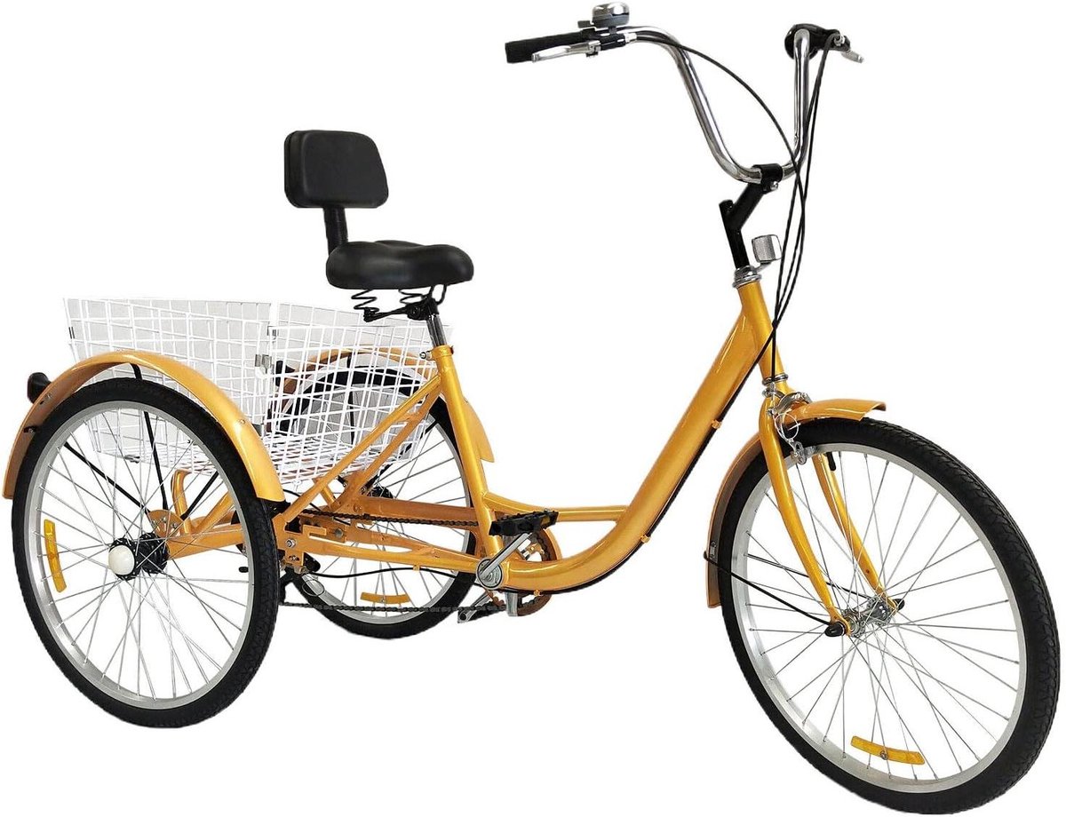 Driewieler voor volwassenen 24 inch trike fiets Cruise 3 wielen 6 versnellingen senioren Cruise Trike fiets volwassenen fiets met rugleuning mand geel Driewieler kopen online