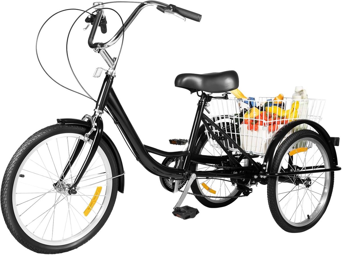 Driewieler voor volwassenen - 3-wieler seniorenfiets - Stadsvervoer boodschappen - 8 versnellingen mand - 20 inch wielen - Zwart Driewieler kopen online