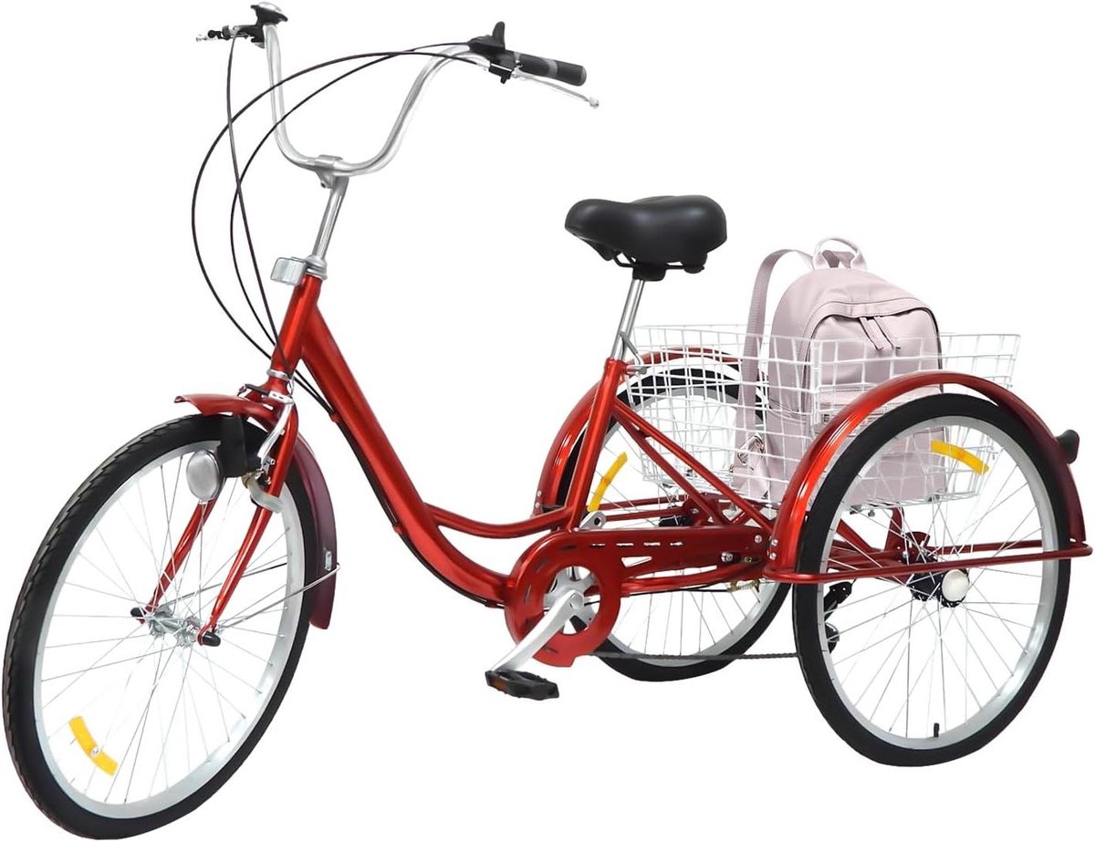 Driewieler voor volwassenen - Bakfiets comfortfiets - Boodschappen doen - Grote opbergmand - 24 inch - Rood Driewieler kopen online