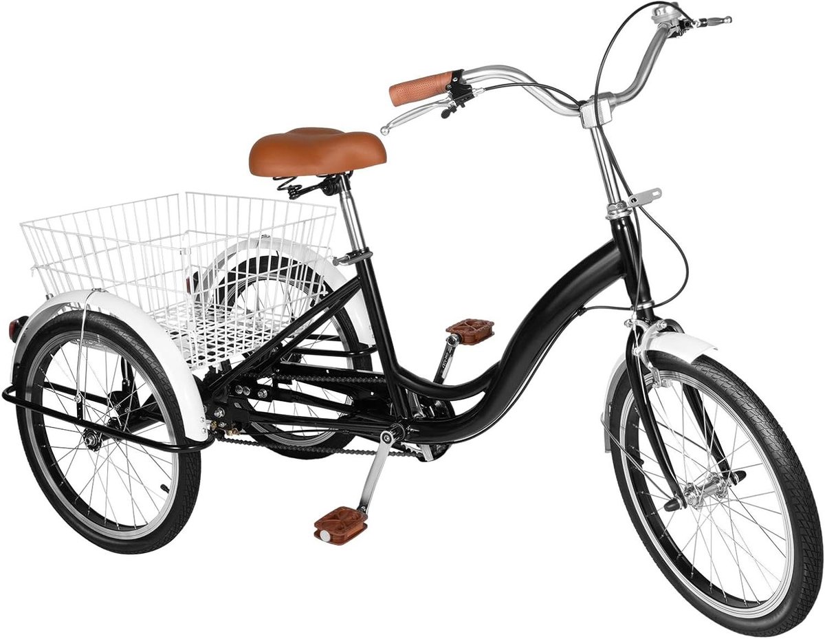 Driewieler voor volwassenen - Boodschappenfiets ouderen - Ontspannen uitstapjes - Grote mand - 20 inch wielen - Zwart Driewieler kopen online