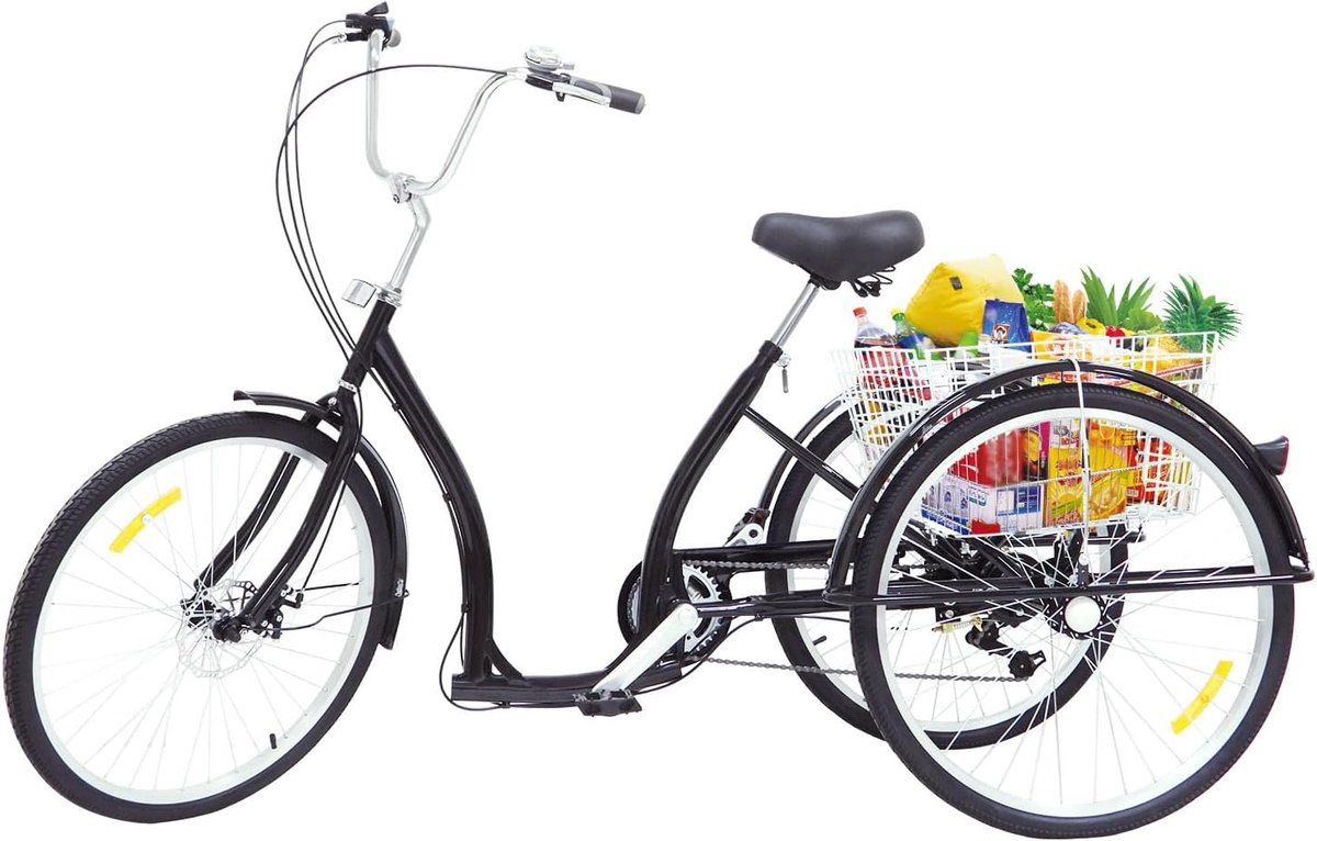 driewieler voor volwassenen comfortabele driewieler stadsvervoer boodschappen ruime achtermand 26 inch zwart