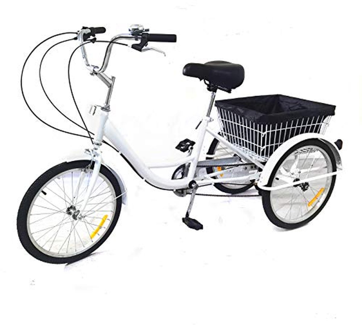 driewieler voor volwassenen comfortabele fiets boodschappen doen lichtgewicht koolstofstaal 20 inch wielen wit