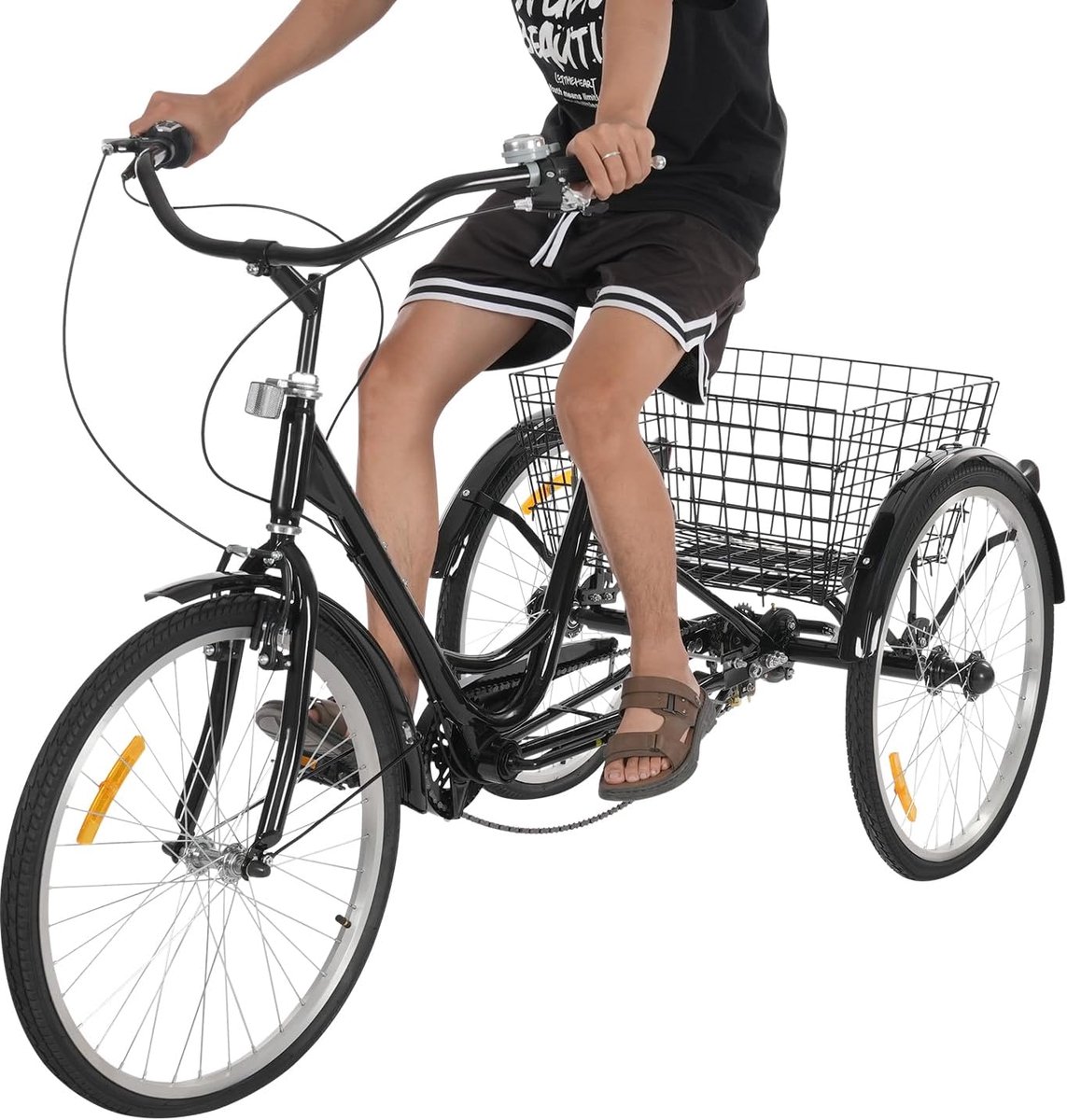 driewieler voor volwassenen comfortabele fiets boodschappen en uitjes 7 versnellingen instelbaar 24 inch wielen zwart