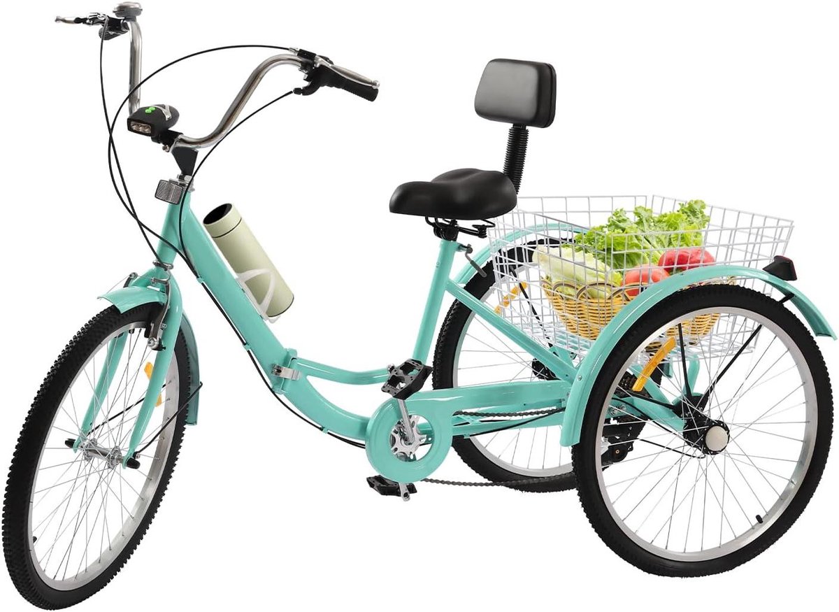 driewieler voor volwassenen comfortabele fiets ontspannen transport met opbergmand 24 inch turquoise