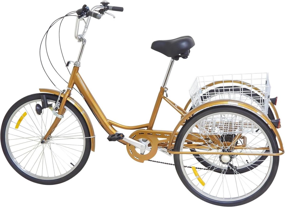 Driewieler voor volwassenen - Comfortabele fiets Tricycle - Ontspannen fietsen - 6 versnellingen - 24 inch - Goud Driewieler kopen online