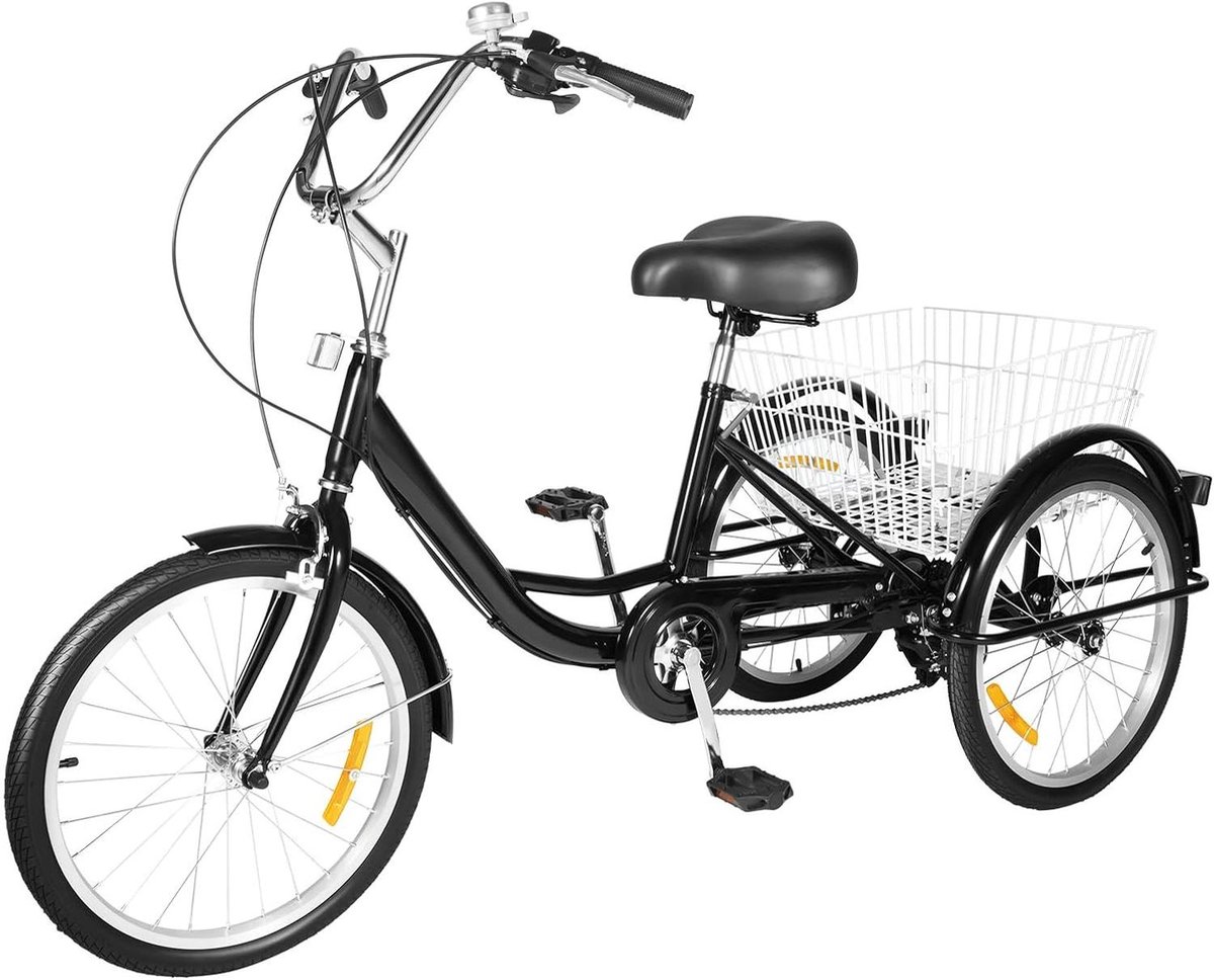 driewieler voor volwassenen drie wiel fiets boodschappen doen grote opbergmand 20 inch wielen zwart