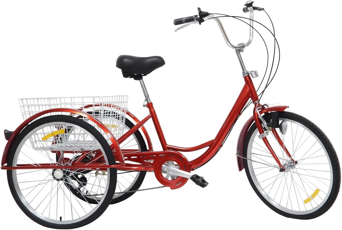 Driewieler voor volwassenen - Driewiel fiets - Boodschappen doen - 6 versnellingen met mand - 24 inch - Rood Driewieler kopen online